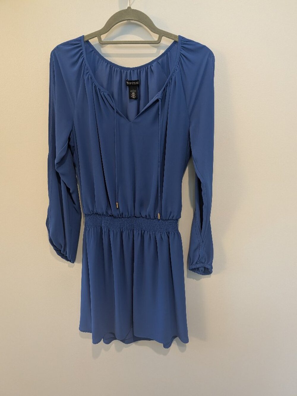 White House Black Market Periwinkle Blue Split Sleeve Smocked Waist Dress